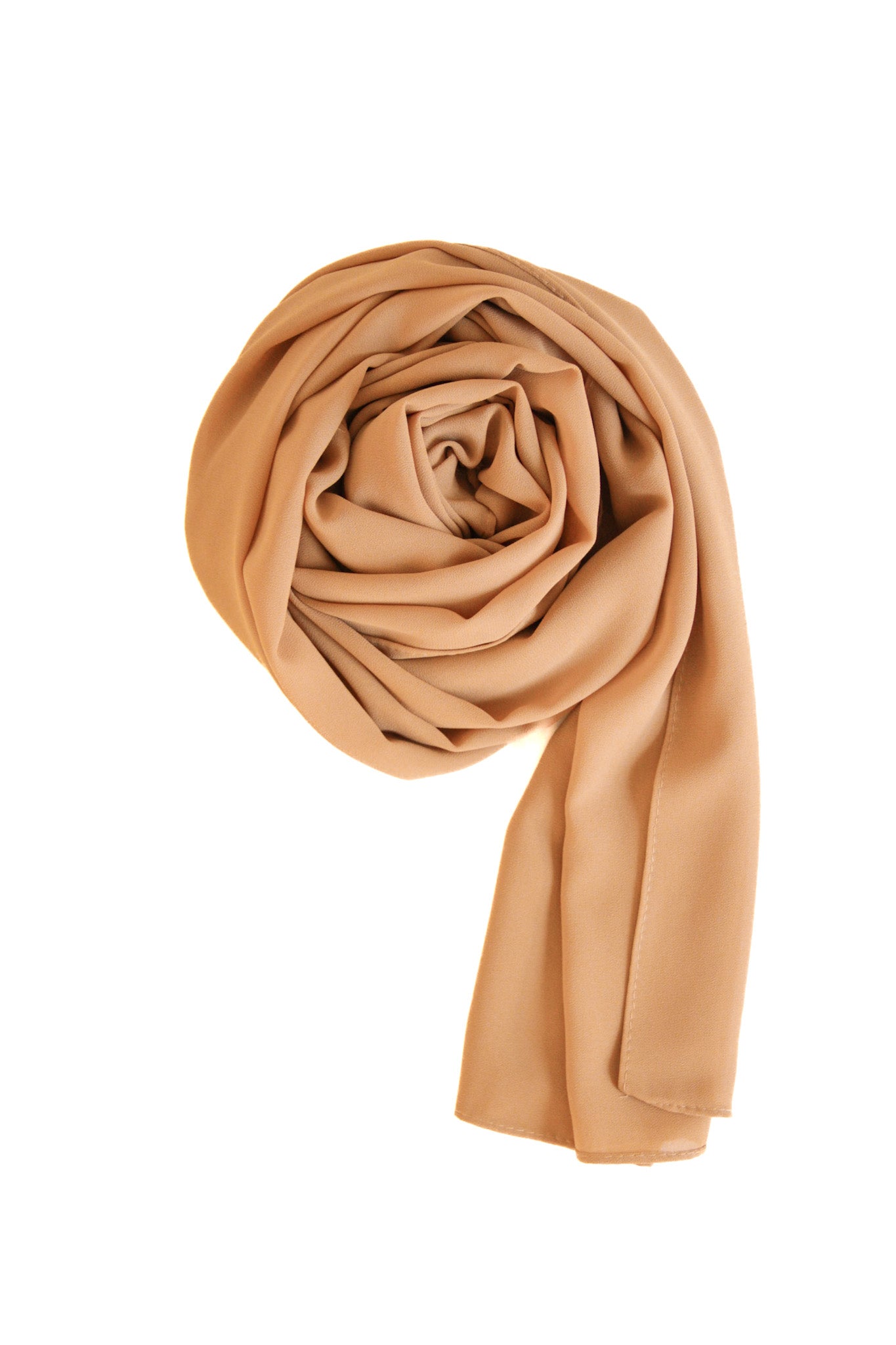 Premium chiffon hijab in Dark Gold – rich golden hue with a smooth, flowing drape for an elegant, luxurious finish