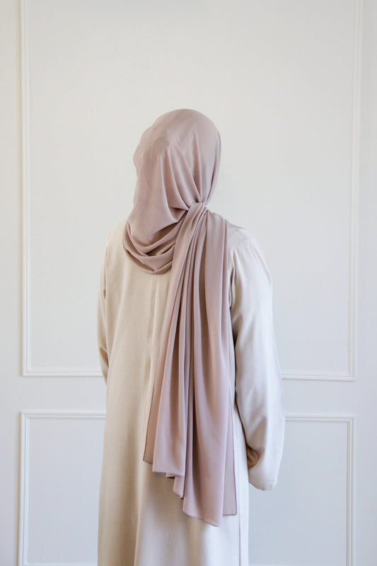 Premium chiffon hijab in Beige – soft, neutral tone with a lightweight, elegant drape suitable for everyday wear