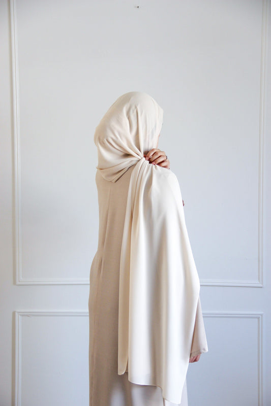 Premium chiffon hijab in Cream – soft, warm neutral with a lightweight, elegant drape ideal for everyday wear and special occasions