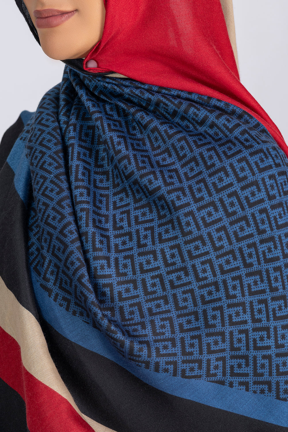 Geometric Print Hijab - Midnight Navy