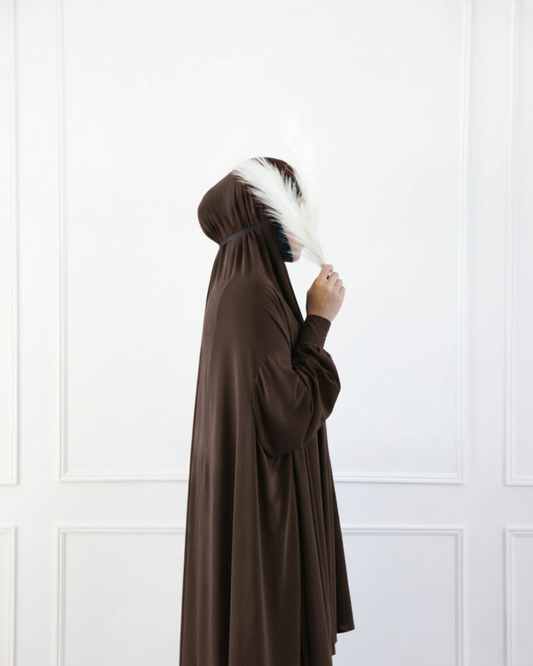 Long Khimar with Sleeves – Full Coverage for Prayer, Hajj, Umrah & Everyday Wear- Chocolate  Brown