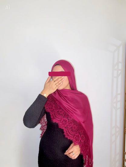 Lace Modal Hijab - Burgundy