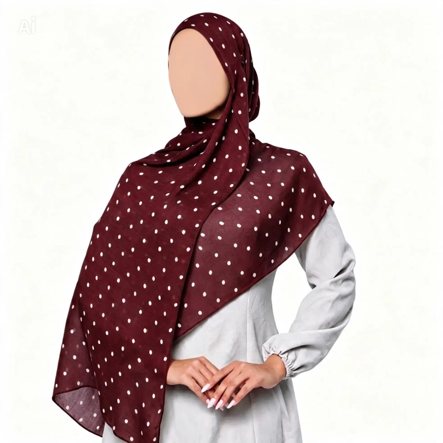 Polka Dot Modal Hijab - Burgundy