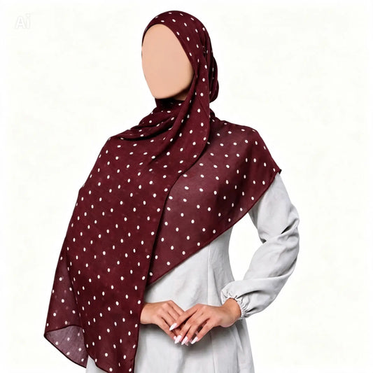 Polka Dot Modal Hijab - Burgundy