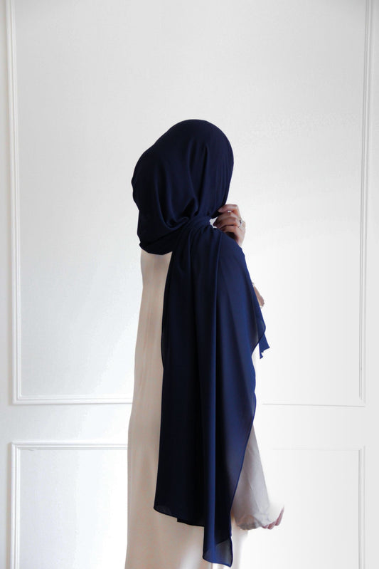 Dark navy opaque chiffon hijab 