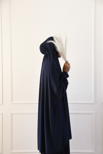 Prayer Khimar with Full Sleeves and Built-in Niqab -  Dark Navy