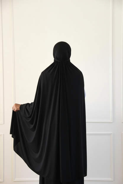 Long Khimar with Sleeves – Full Coverage for Prayer, Hajj, Umrah & Everyday Wear-  Black