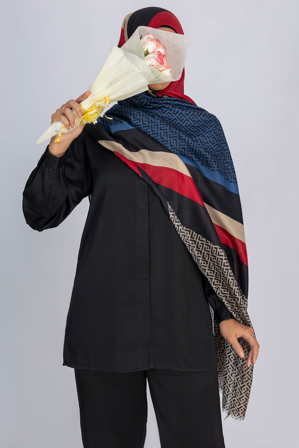 Geometric Print Hijab - Midnight Navy