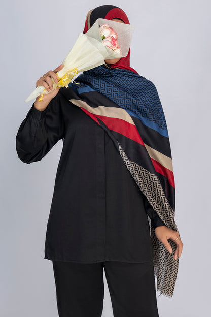 Geometric Print Hijab - Midnight Navy