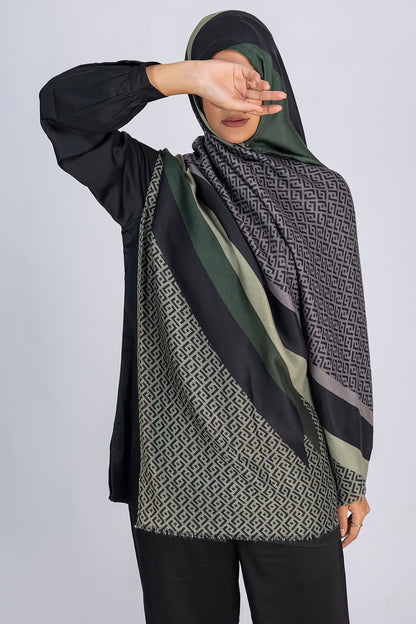 Geometric Print Hijab - Emerald Shadow