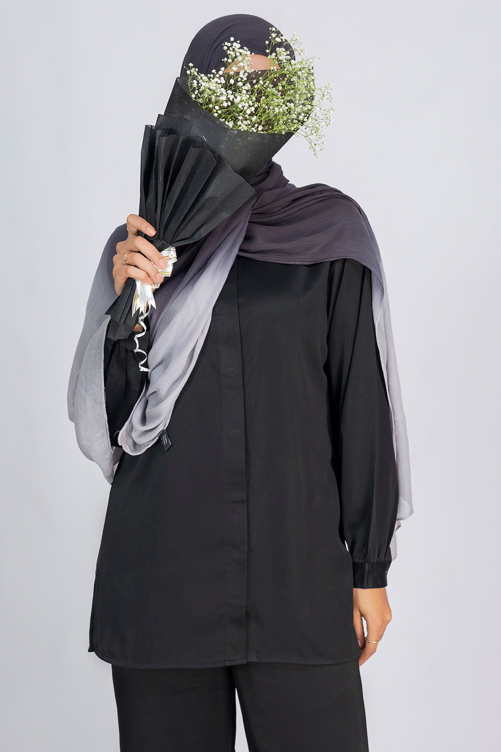 Modal Ombre Hijab- Charcoal Mist