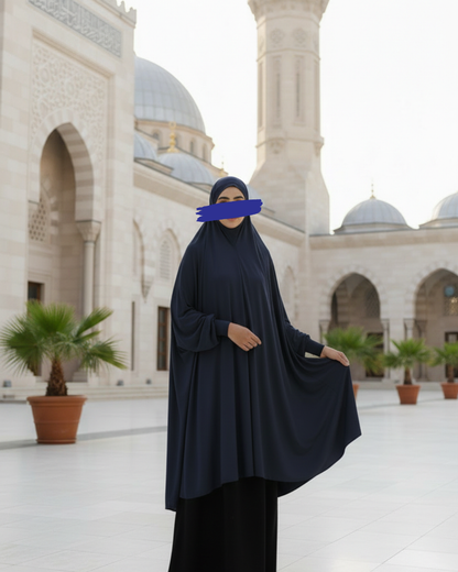 Long Khimar with Sleeves – Full Coverage for Prayer, Hajj, Umrah & Everyday Wear - Dark Navy