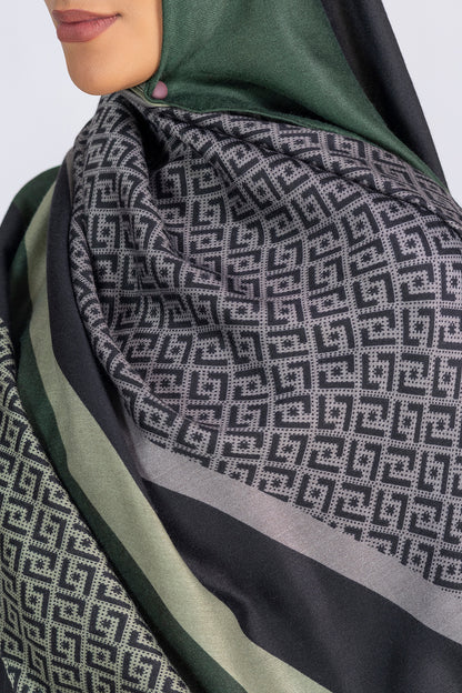 Geometric Print Hijab - Emerald Shadow