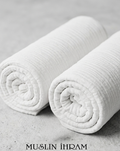 Luxury Muslin Fabric Ihram for Hajj and Umrah - 100% Muslin Cotton, Breathable, Lightweight