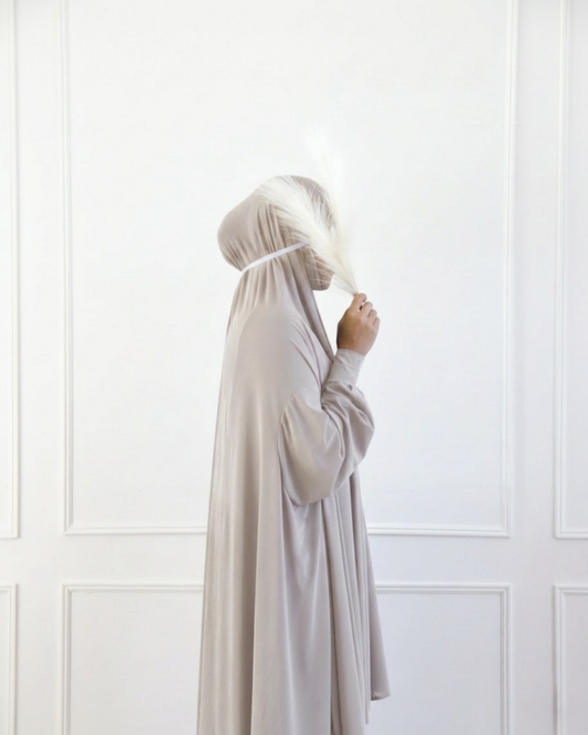 Long Khimar with Sleeves – Full Coverage for Prayer, Hajj, Umrah & Everyday Wear-Stone