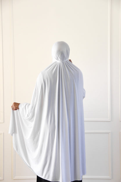 White premium Lycra khimar with full sleeves and niqab for prayer, Eid,Haj and Umrah