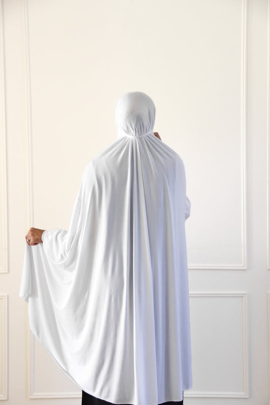 White premium Lycra khimar with full sleeves and niqab for prayer, Eid,Haj and Umrah
