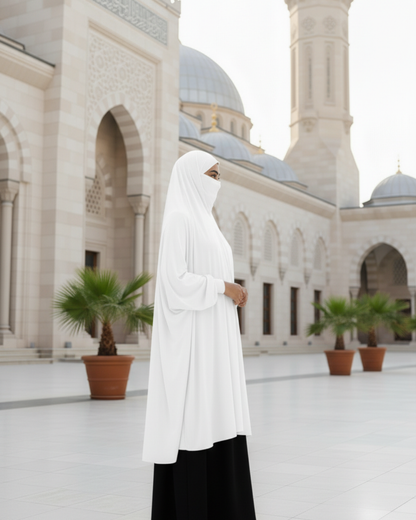 Long Khimar with Sleeves – Full Coverage for Prayer, Hajj, Umrah & Everyday Wear - White